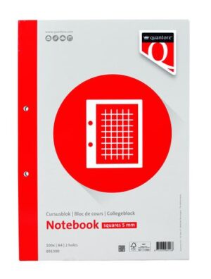 Collegeblok Quantore A4 80gr ruit 5mm met kantlijn 5st