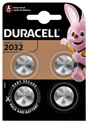 Batterij Duracel knoopcel 4xCR2032 lithium Ø20mm 3V-180mAh