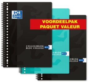 Collegeblok Oxford A4+lin 23-gaats 80vel assorti 3 stuks