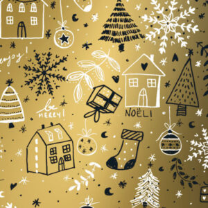 Inpakpapier goud Kerst 100cm rolbreedte