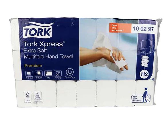 Tork H2 100297 multifold handdoek 2 lgs 21x34cm wit extra zacht 2100 stuks