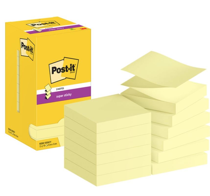 Memoblok Post-it 76x76mm geel 12st