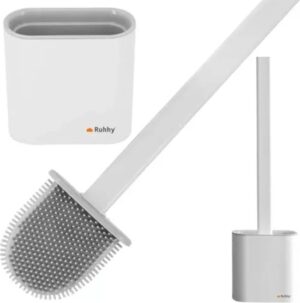 Toiletgarnituur siliconen wit met grijze borstel en ophang