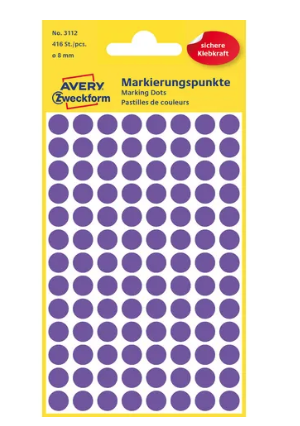 Etiket Zweckform 8mm rond blister 4 vel a 104 et. paars