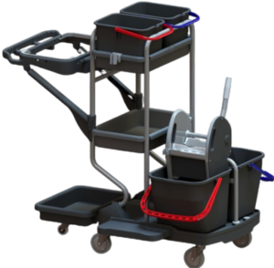 IPC Starace 111 black = green werkwagen large per stuk (3451 IP99) 42% recycled 4 emmers, 2 mopemmers met wringer, afvalzakhouder, stofzuigerplateau